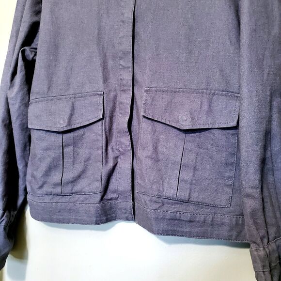 Caslon Linen Blend Jacket Size Small Gray Snap Button Pockets Light Utility - Picture 5 of 10